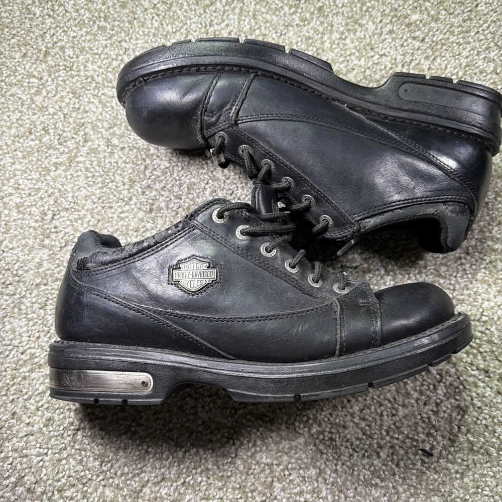 Men's Harley Davidson Low Top Ankle Boots Black Leather Size 11 Y2K Era Rare
